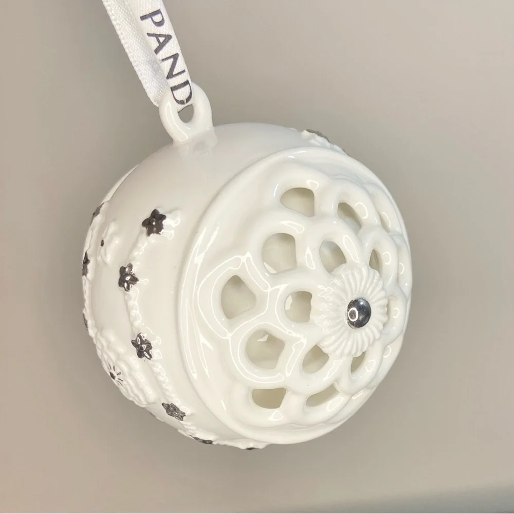 Pandora White Porcelain Snowball Christmas Tree Ornament 2011